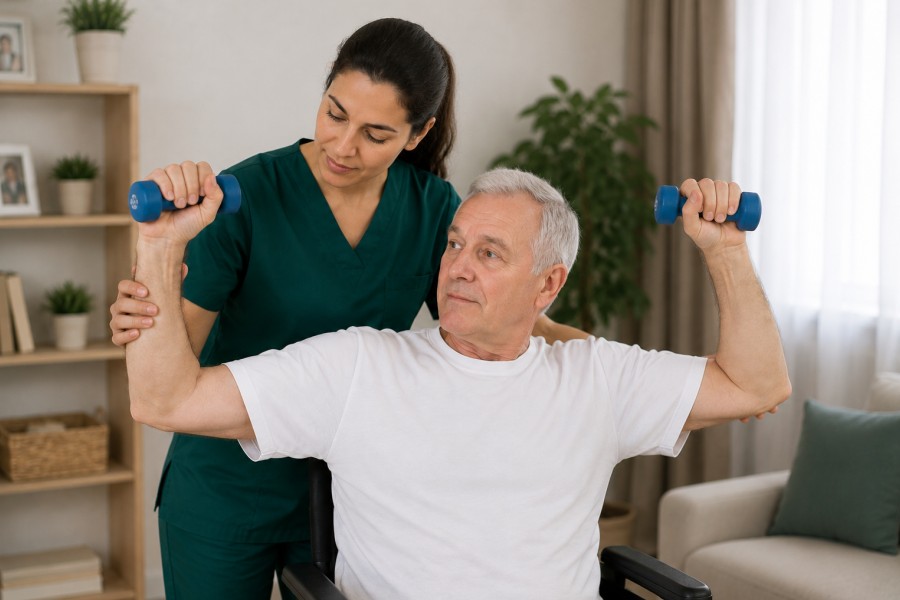 Home post-stroke weakness physiotherapy visit in Derby