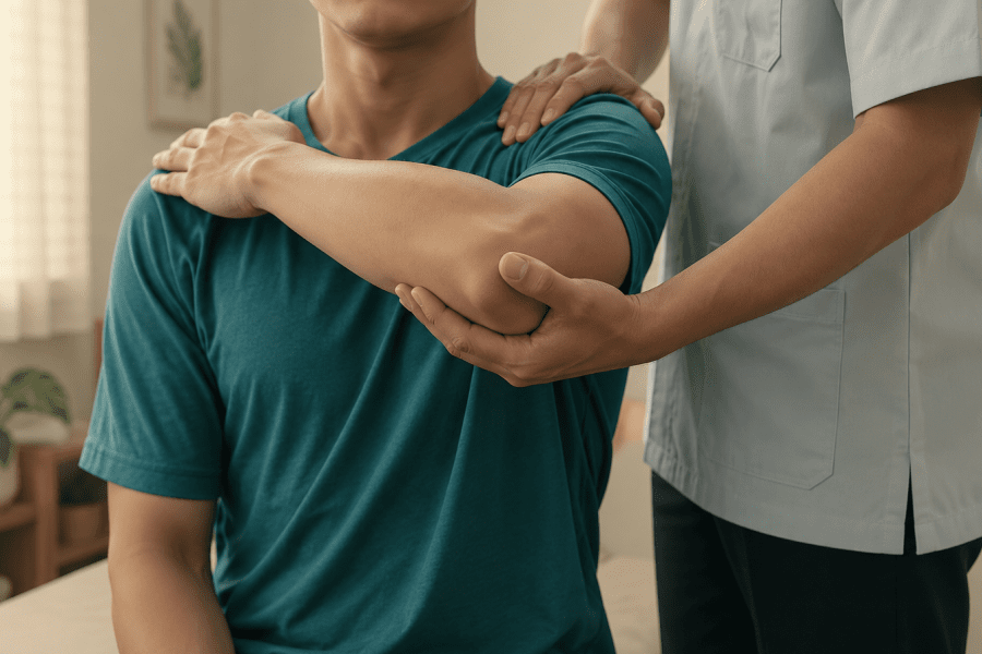 Home tennis elbow treatment visit in Derby