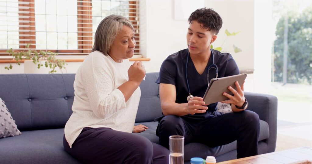 Therapist and patient discussing a course of treatment